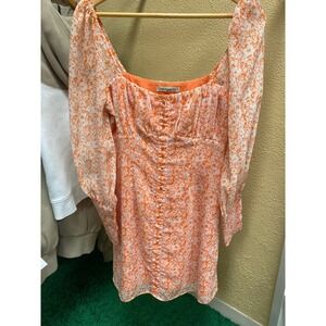 THE EAST ORDER Orange Floral Square Neck Button Front Mini Dress Size S
